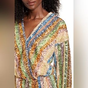 Endless Rose Rainbow Sequin Stripe Romper, Size Small